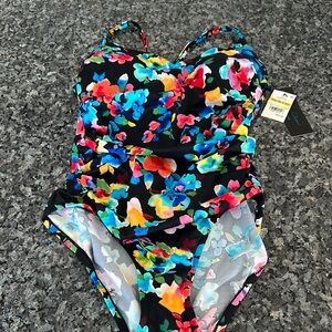 Aqua Green Black and Blue One Piece Swimsuit